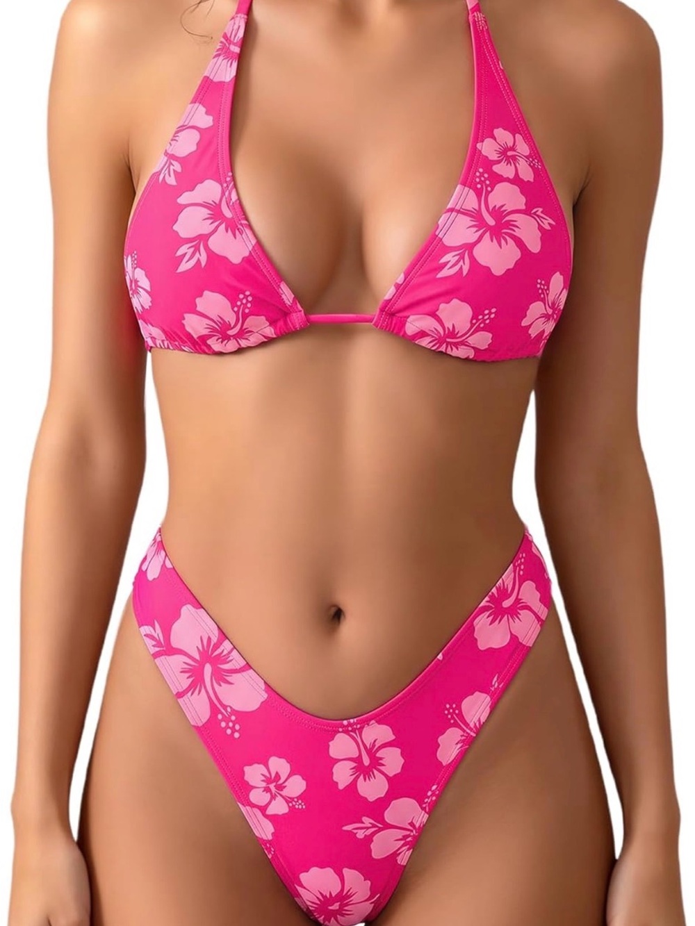 Women's Pink Floral Triangle Bikini Set